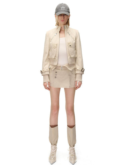 NORTH NODE Washed Distressed Ribbed Panel High Waist Women&