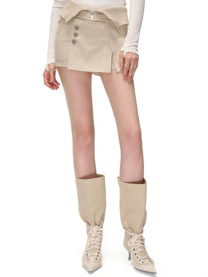 NORTH NODE Washed Distressed Ribbed Panel High Waist Women&