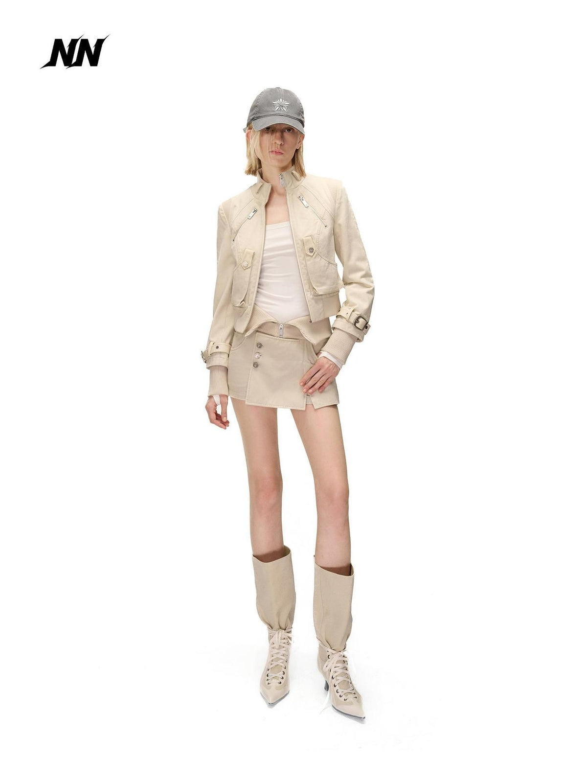 NORTH NODE Washed Distressed Ribbed Panel High Waist Women&