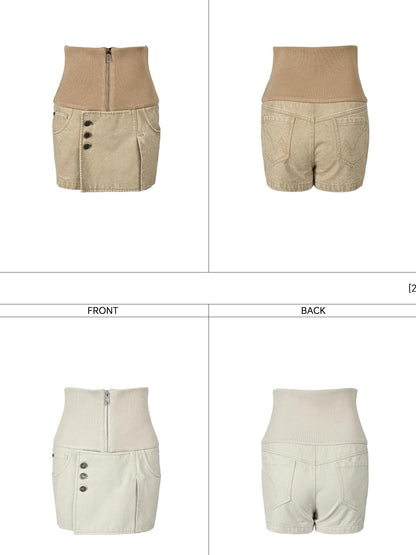 NORTH NODE Washed Distressed Ribbed Panel High Waist Women&
