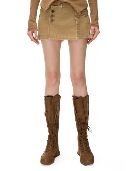 NORTH NODE Washed Distressed Ribbed Panel High Waist Women&