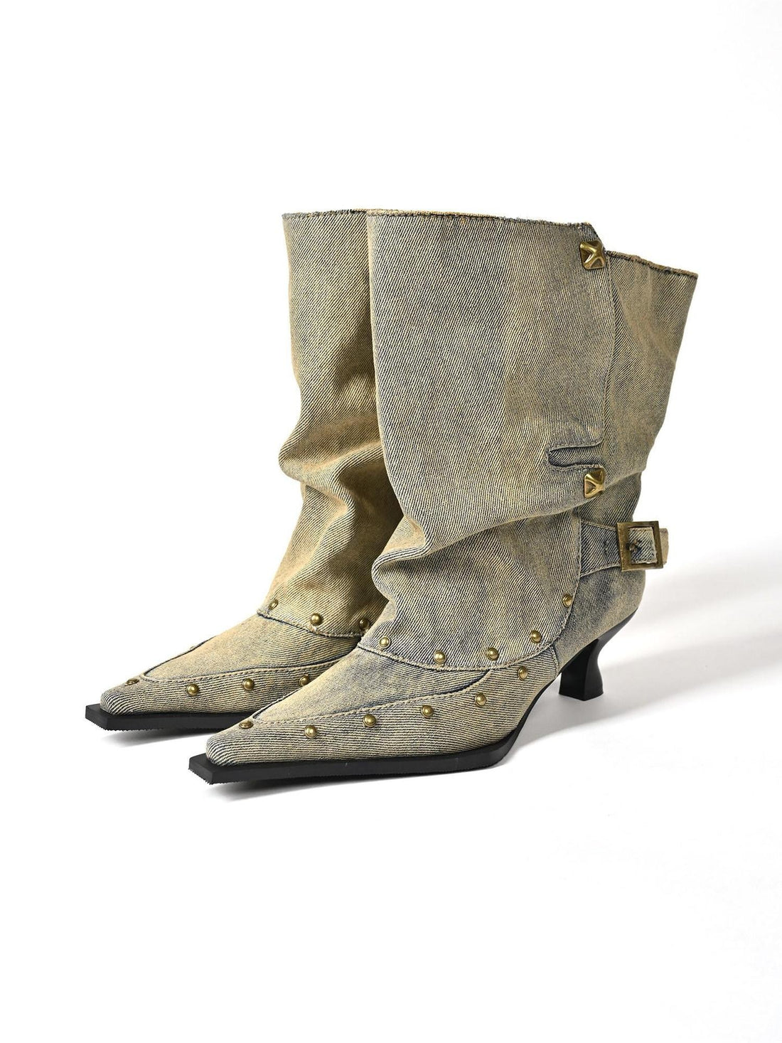 NORTH NODE Washed Distressed Studded Pointed Toe Western Punk Women&