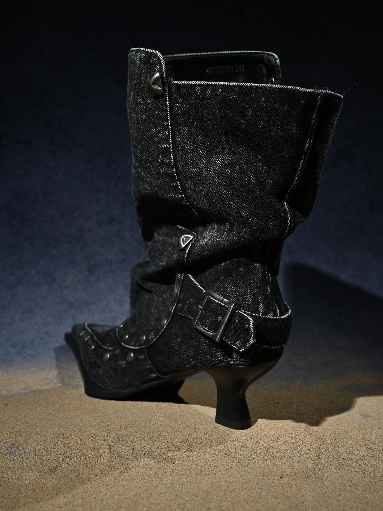 NORTH NODE Washed Distressed Studded Pointed Toe Western Punk Women&