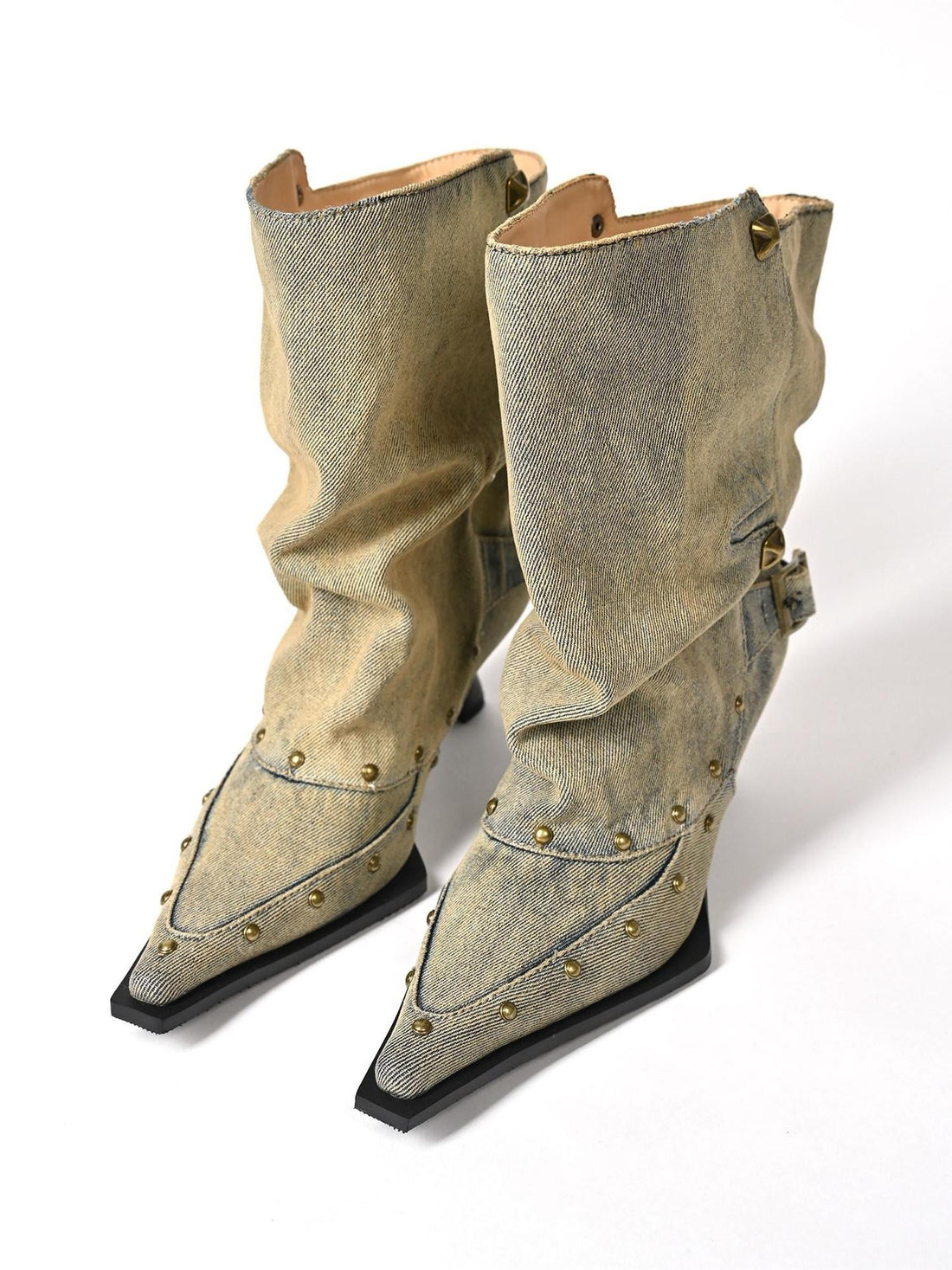 NORTH NODE Washed Distressed Studded Pointed Toe Western Punk Women&