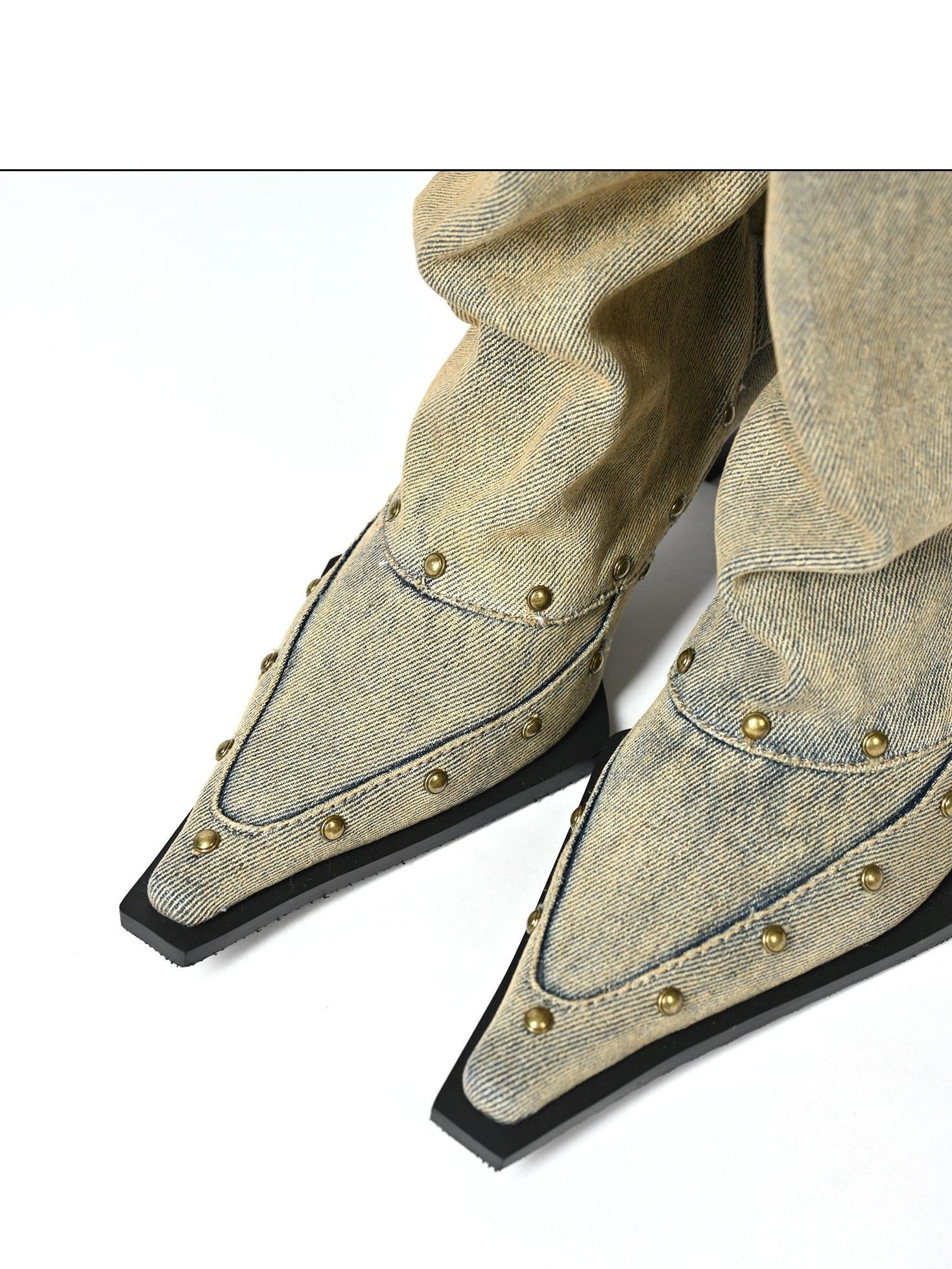 NORTH NODE Washed Distressed Studded Pointed Toe Western Punk Women&