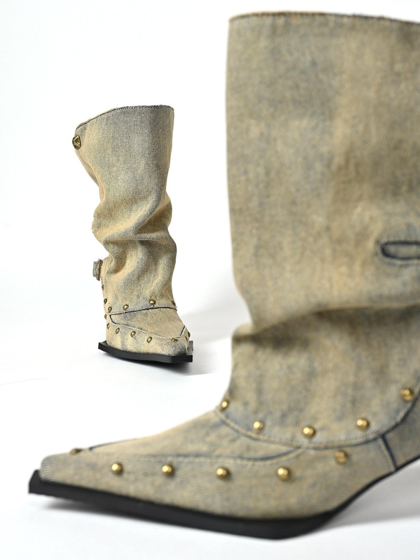 NORTH NODE Washed Distressed Studded Pointed Toe Western Punk Women&