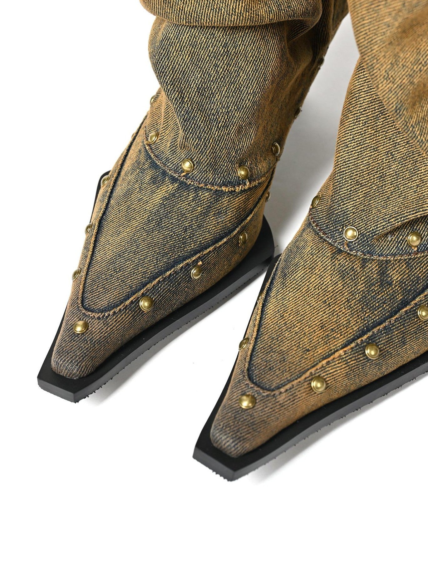 NORTH NODE Washed Distressed Studded Pointed Toe Western Punk Women&