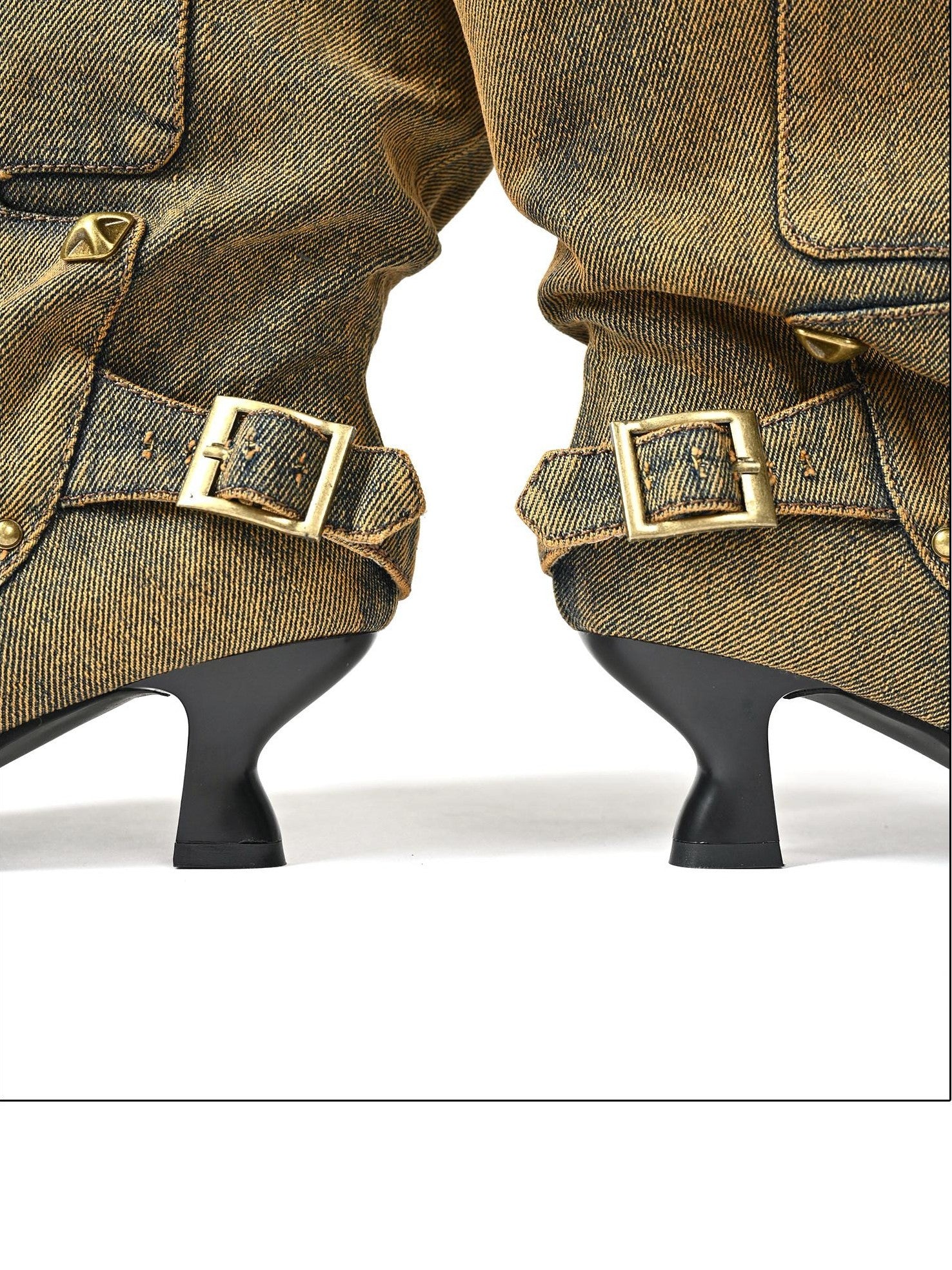 NORTH NODE Washed Distressed Studded Pointed Toe Western Punk Women&