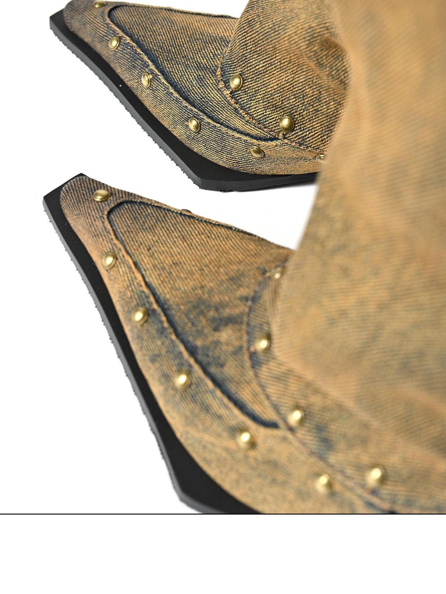 NORTH NODE Washed Distressed Studded Pointed Toe Western Punk Women&