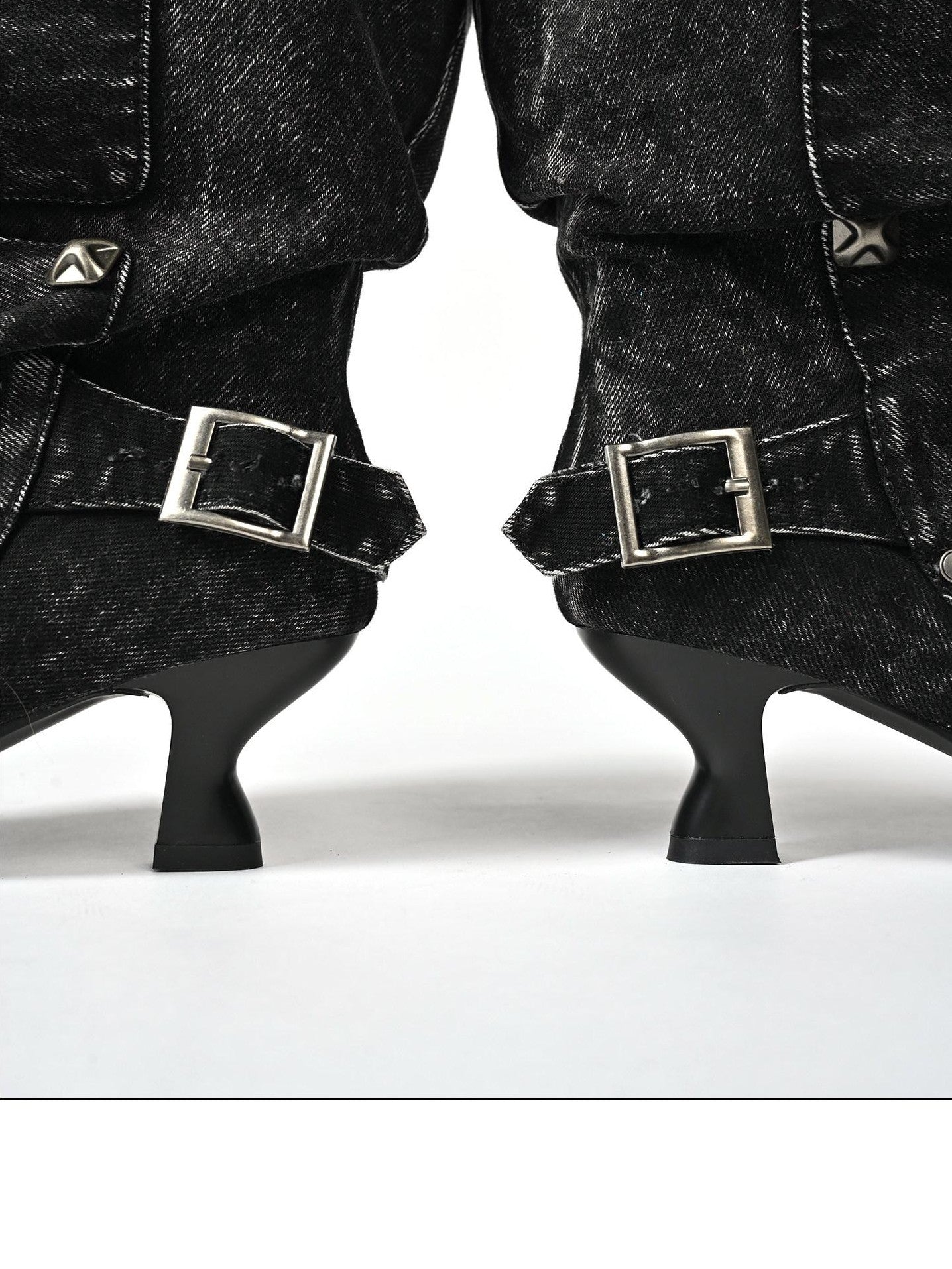 NORTH NODE Washed Distressed Studded Pointed Toe Western Punk Women&