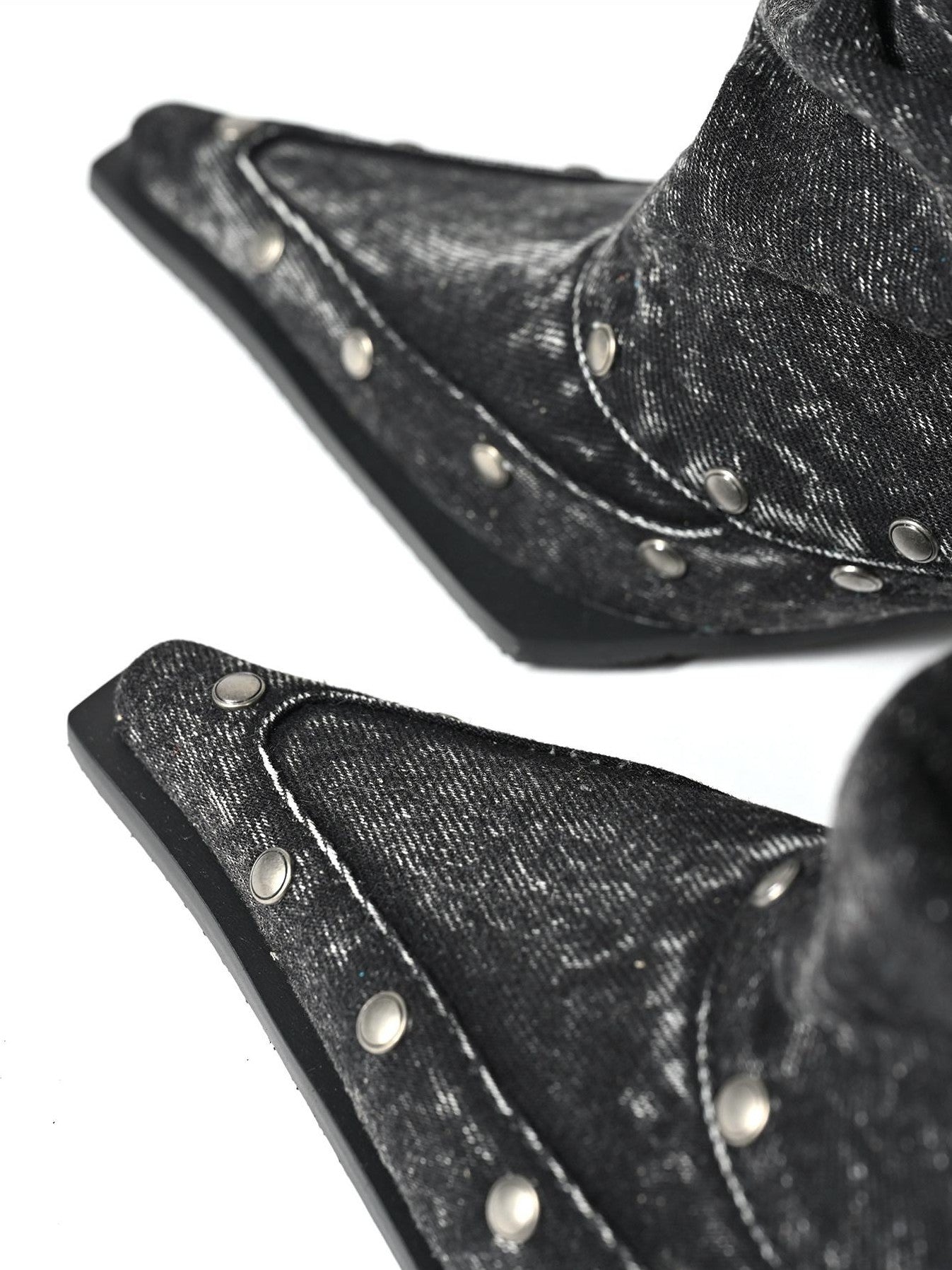 NORTH NODE Washed Distressed Studded Pointed Toe Western Punk Women&