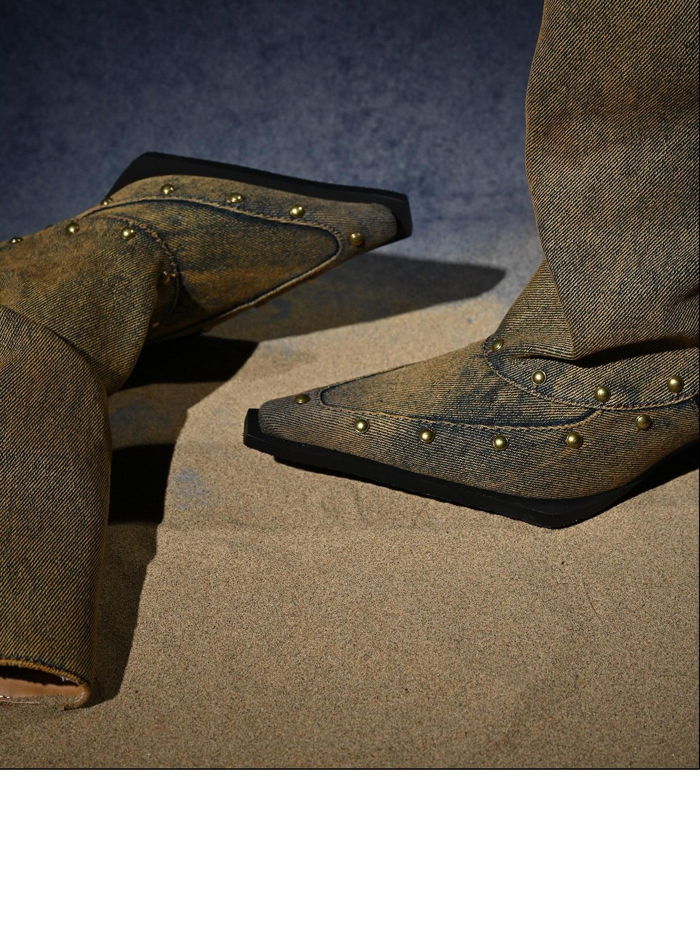 NORTH NODE Washed Distressed Studded Pointed Toe Western Punk Women&
