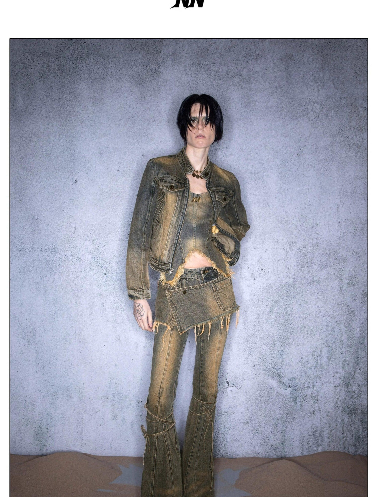 NORTH NODE Washed Distressed Vintage Faded Cropped Women&