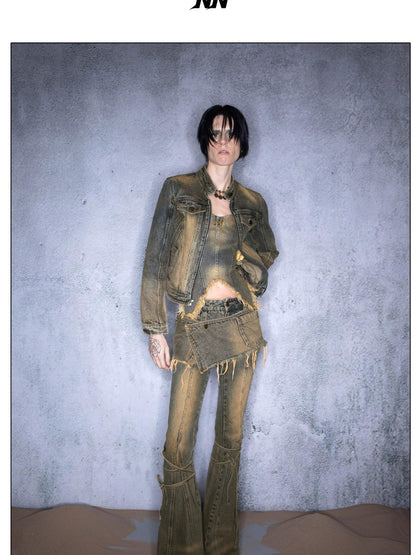 NORTH NODE Washed Distressed Vintage Faded Cropped Women&