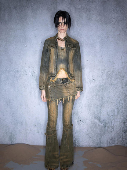 NORTH NODE Washed Distressed Vintage Faded Cropped Women&
