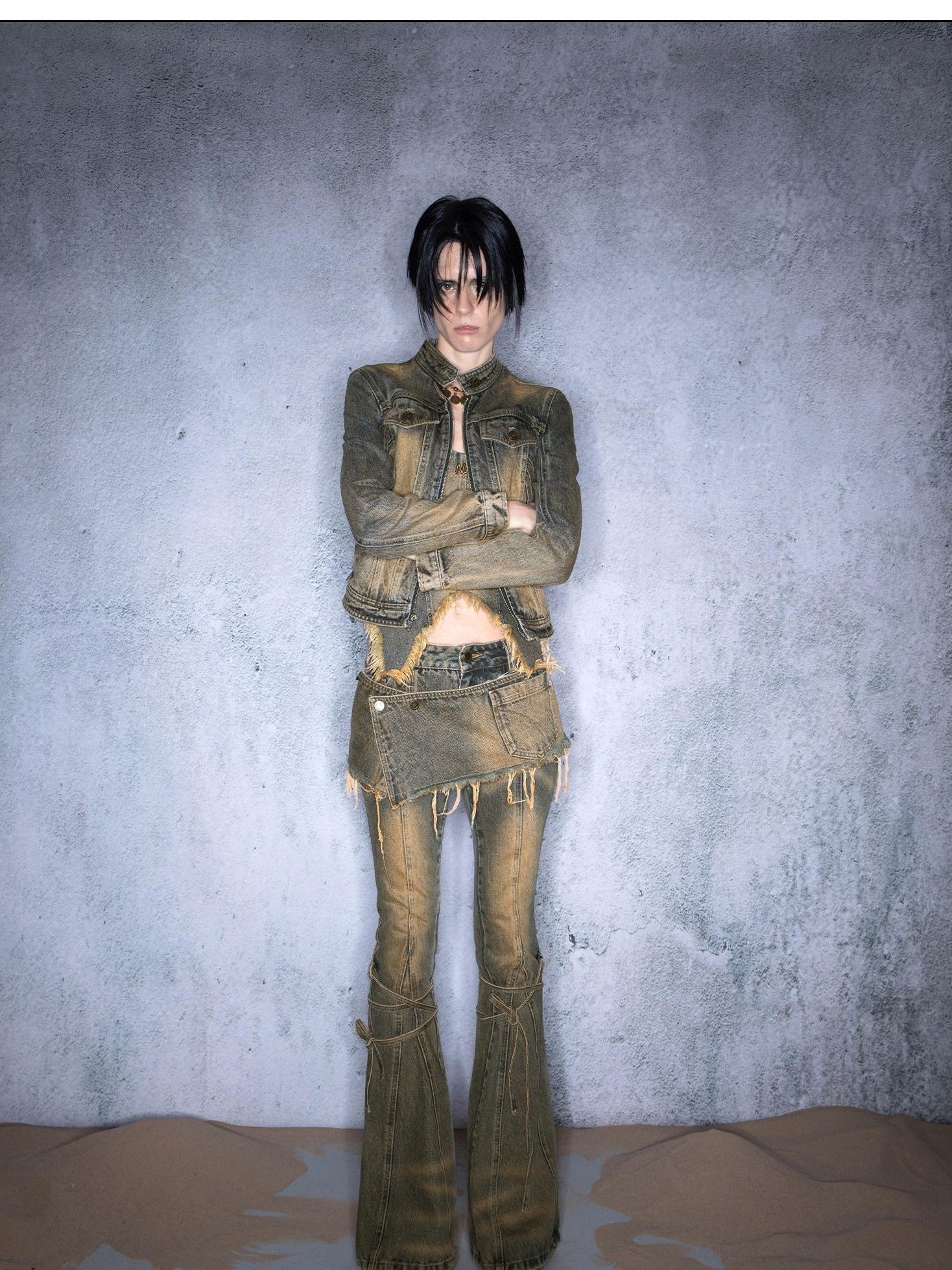NORTH NODE Washed Distressed Vintage Faded Cropped Women&