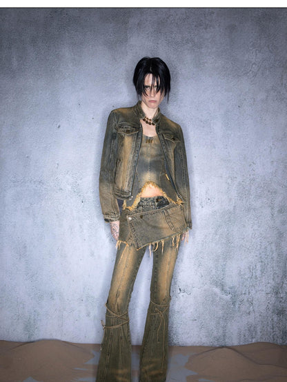 NORTH NODE Washed Distressed Vintage Faded Cropped Women&