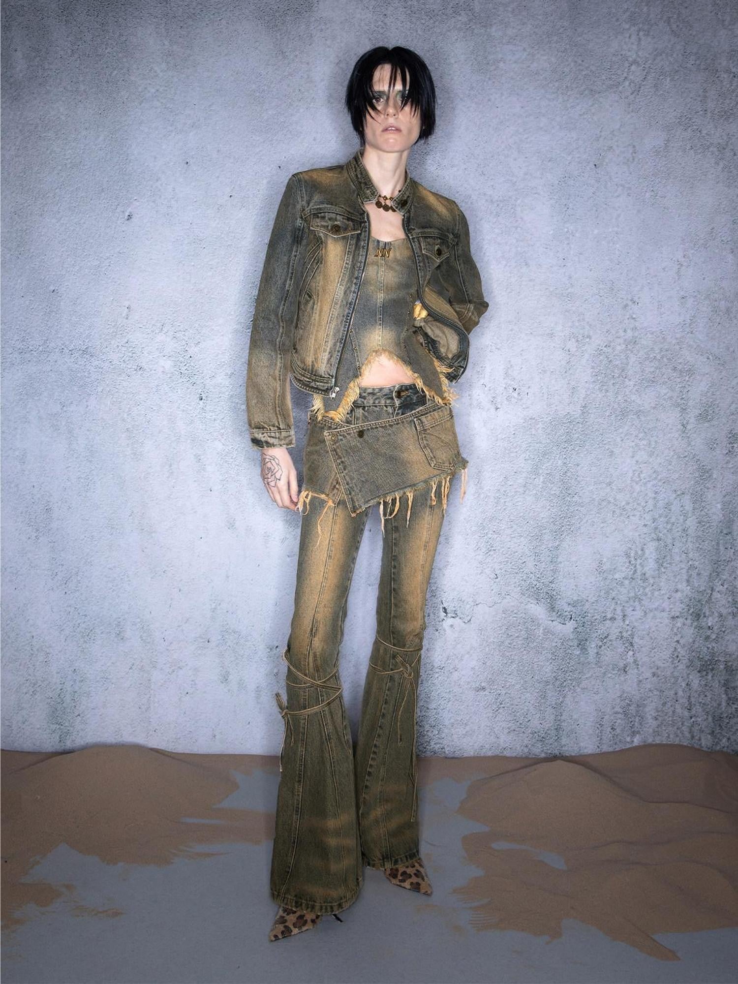 NORTH NODE Washed Distressed Vintage Faded Cropped Women&
