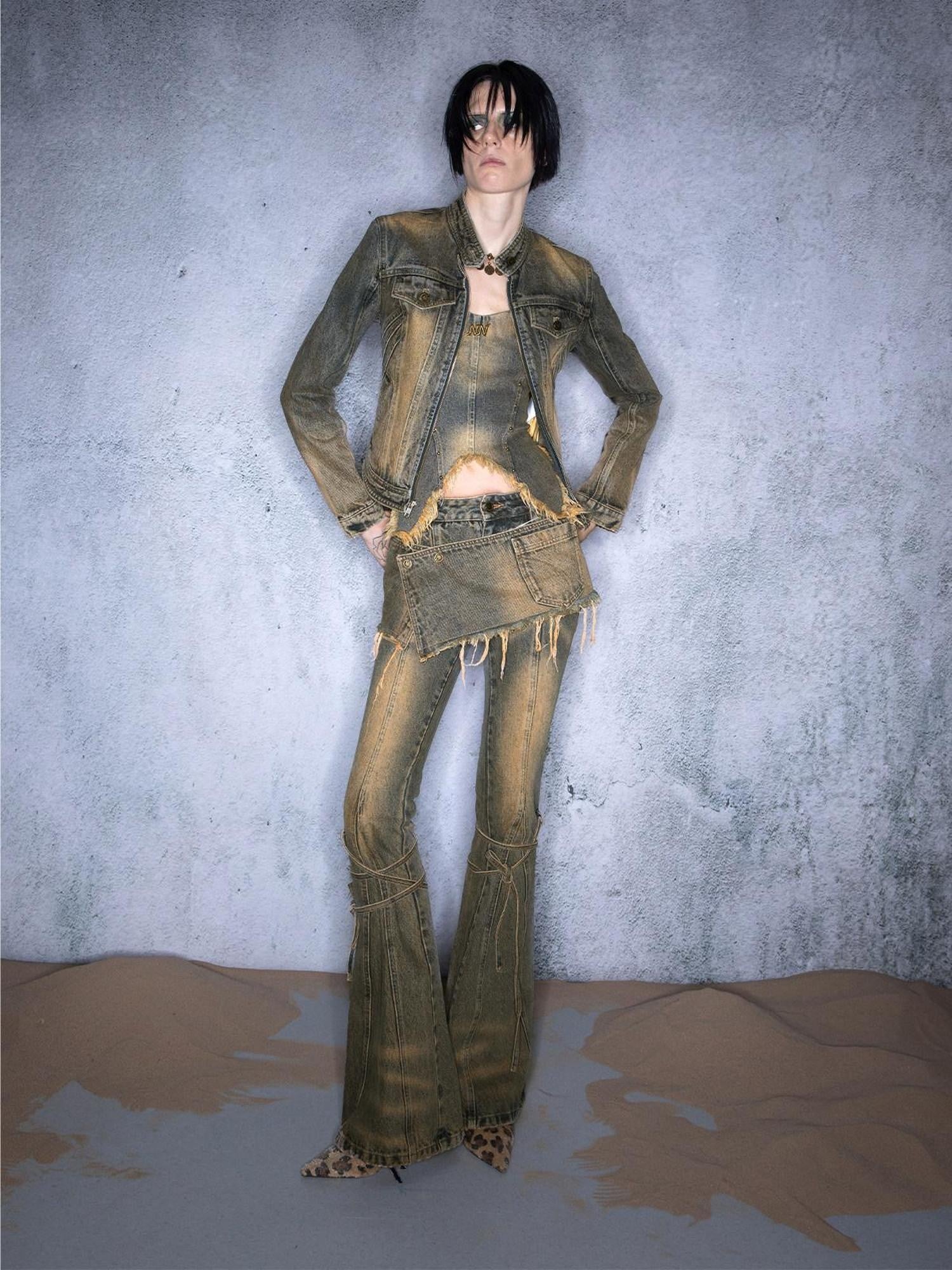NORTH NODE Washed Distressed Vintage Faded Cropped Women&