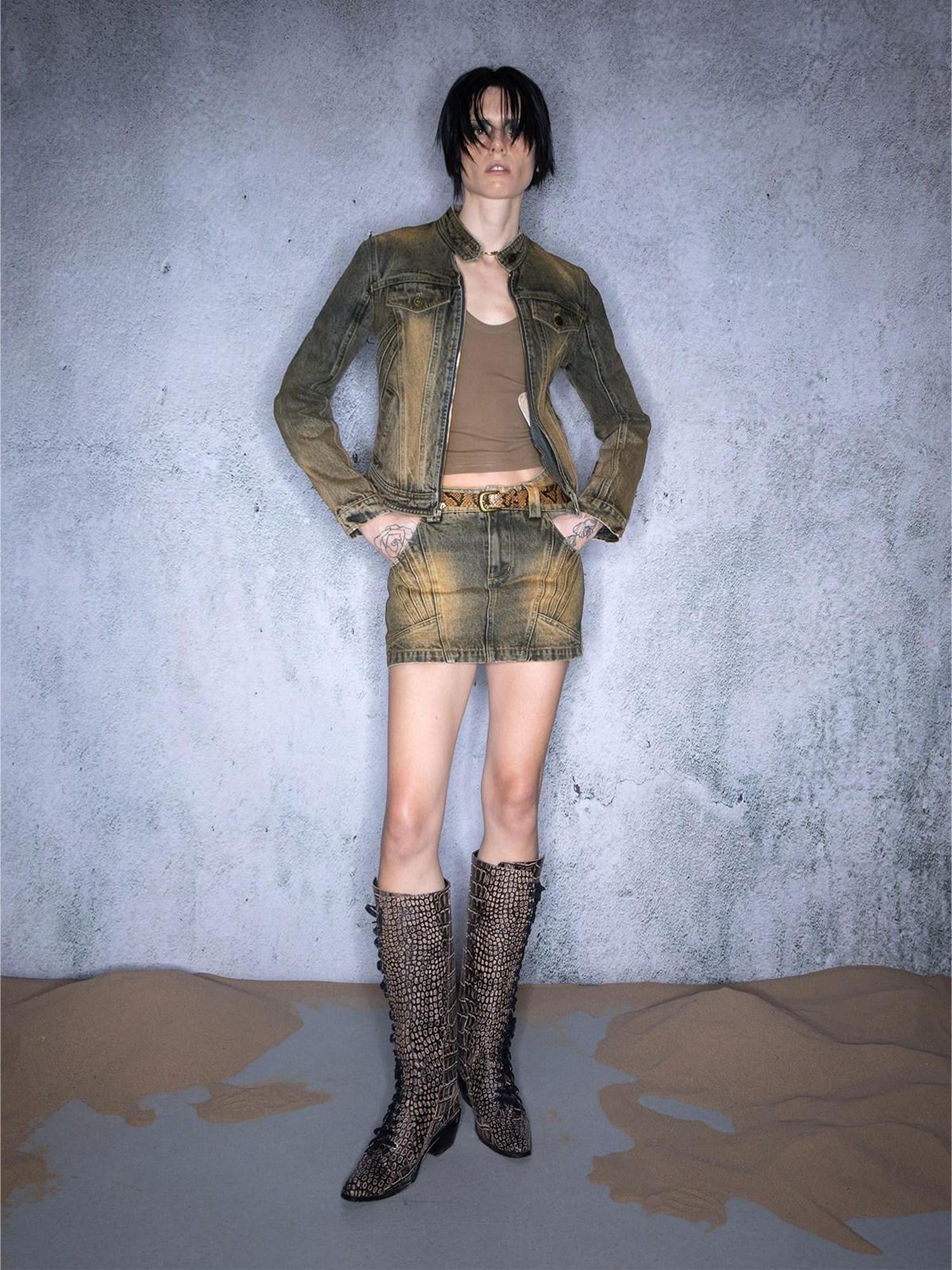 NORTH NODE Washed Distressed Vintage Faded Cropped Women&