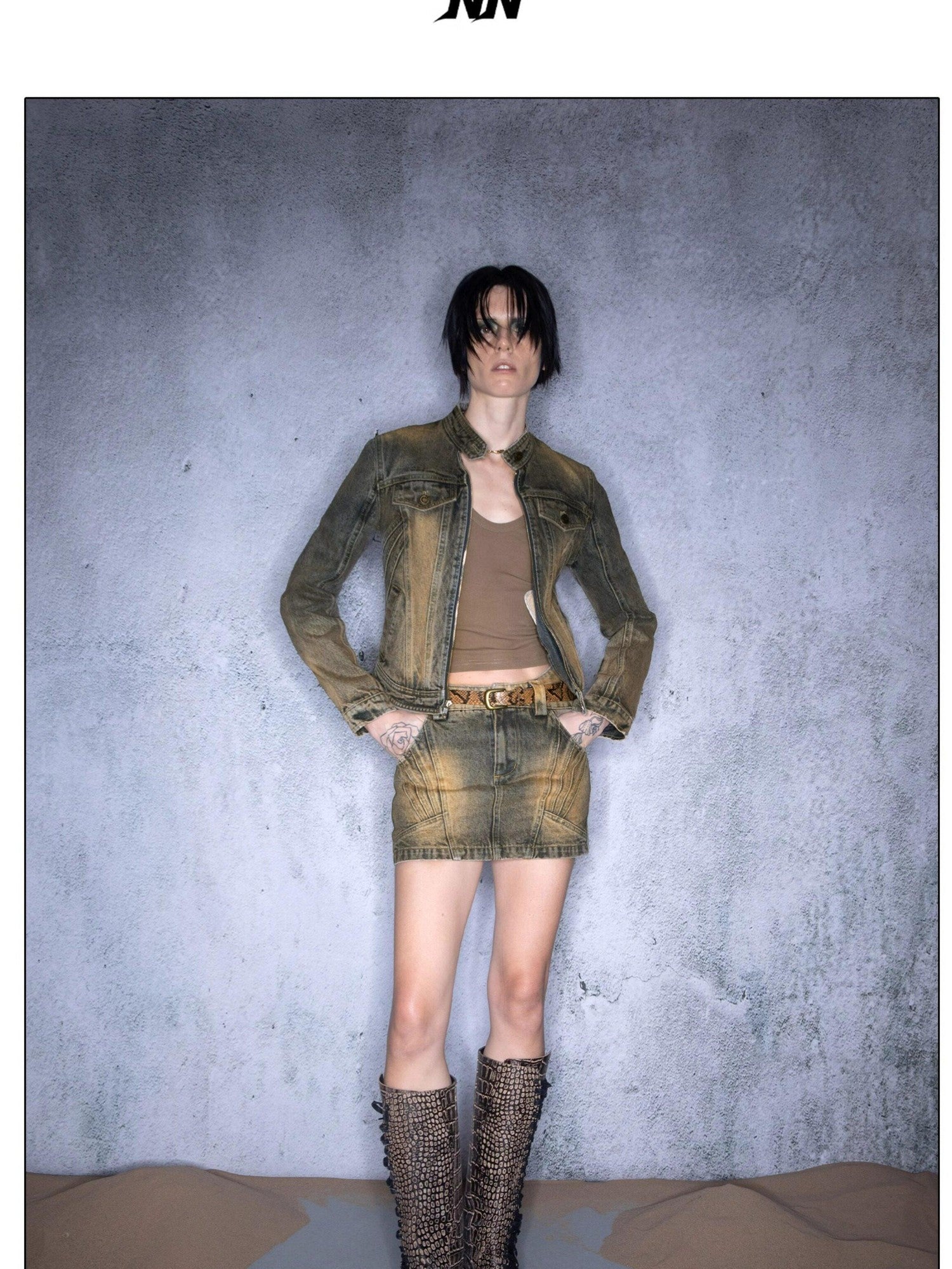 NORTH NODE Washed Distressed Vintage Faded Cropped Women&