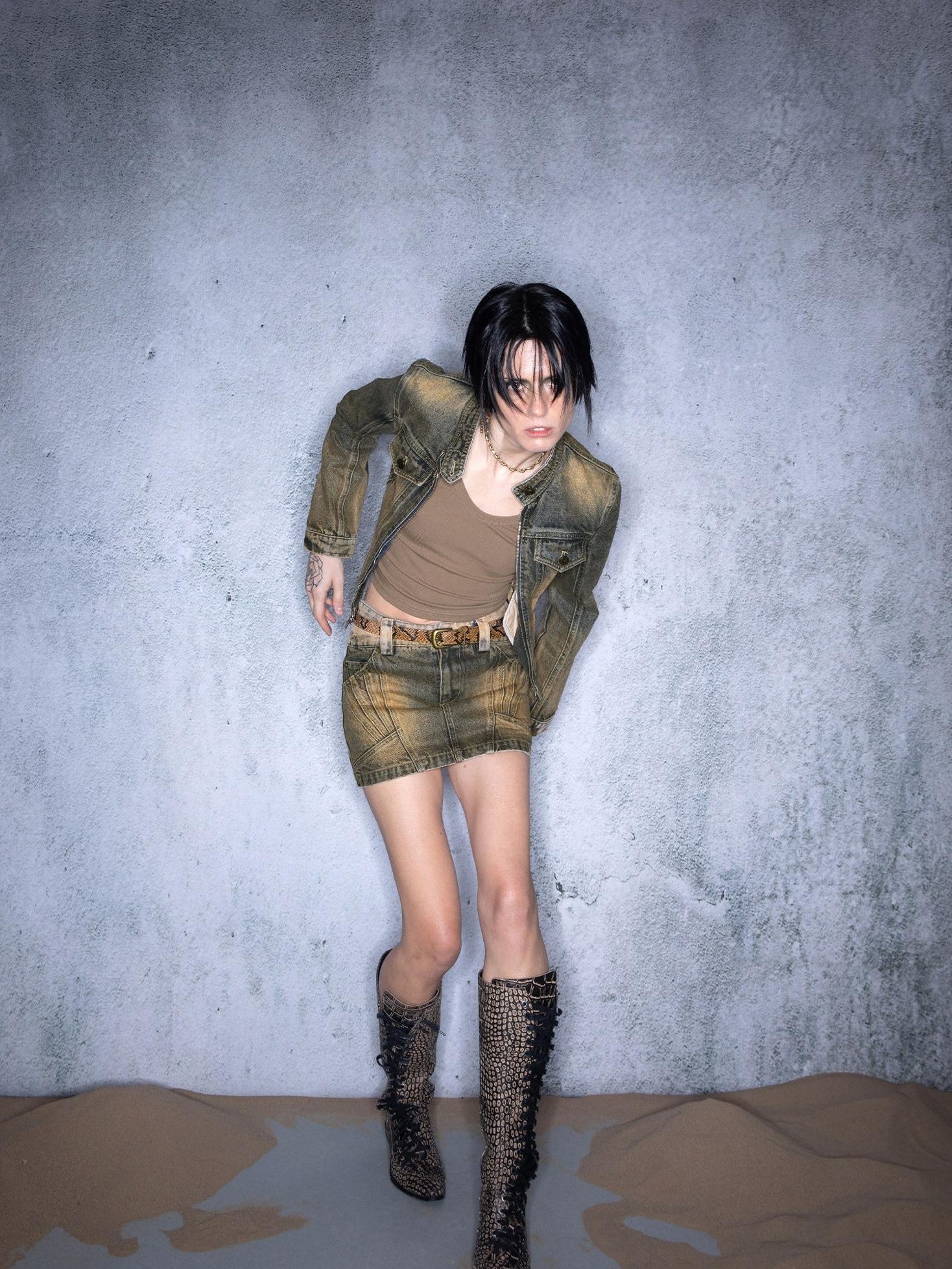 NORTH NODE Washed Distressed Vintage Faded Cropped Women&