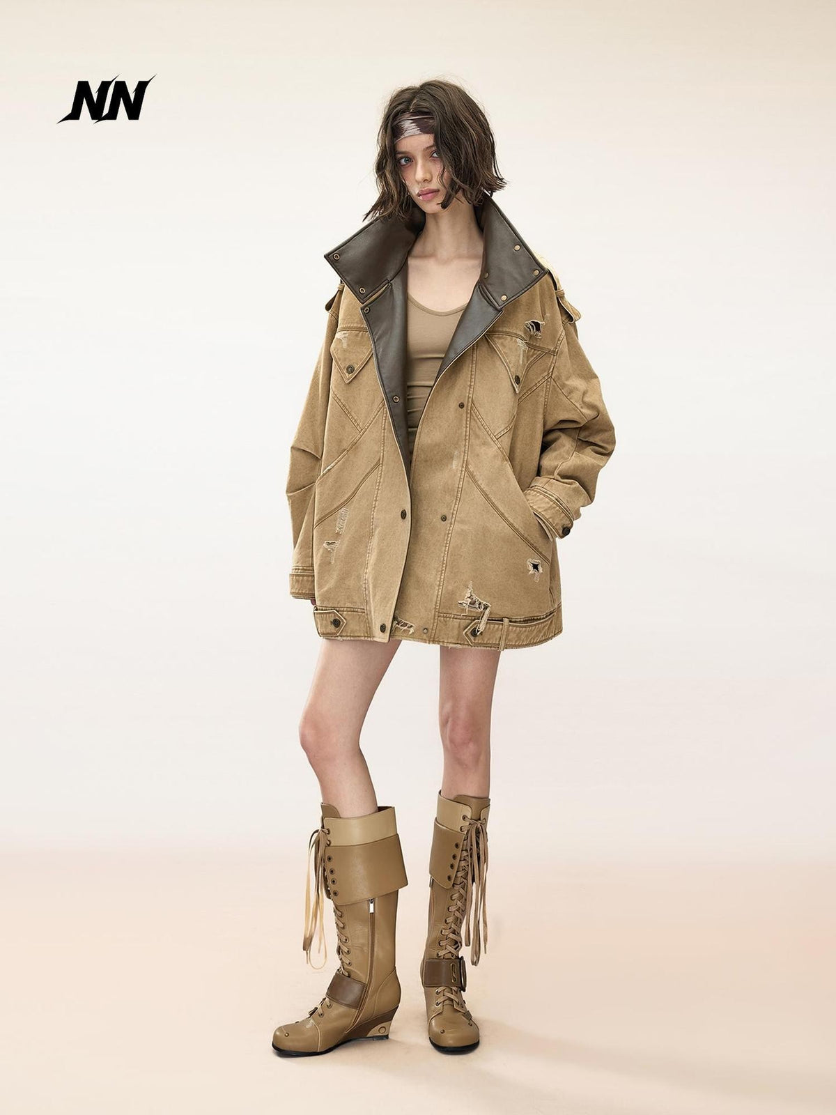 NORTH NODE Washed Distressed Vintage Quilted Padded Loose Fit Women&