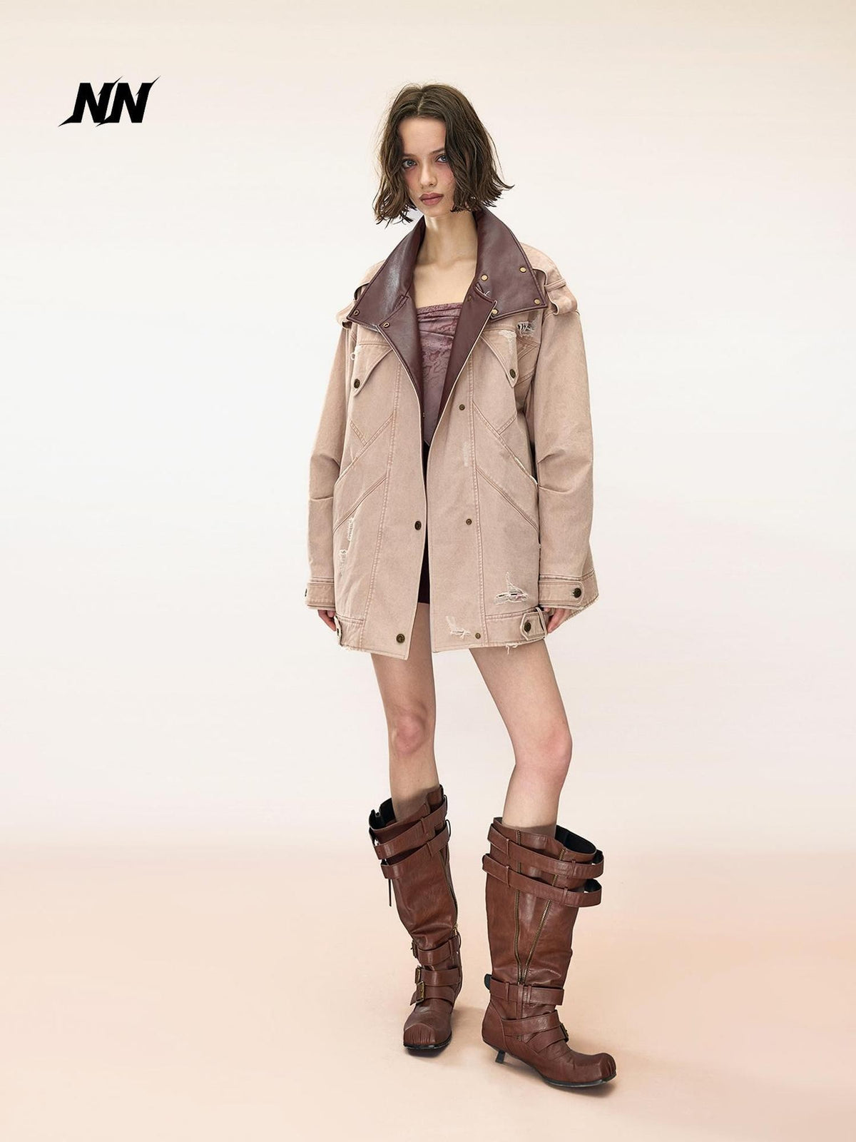 NORTH NODE Washed Distressed Vintage Quilted Padded Loose Fit Women&