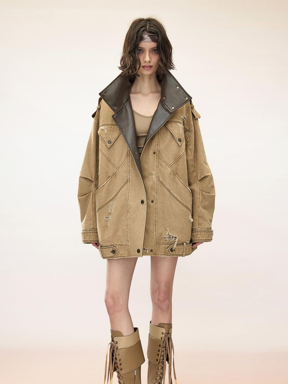 NORTH NODE Washed Distressed Vintage Quilted Padded Loose Fit Women&
