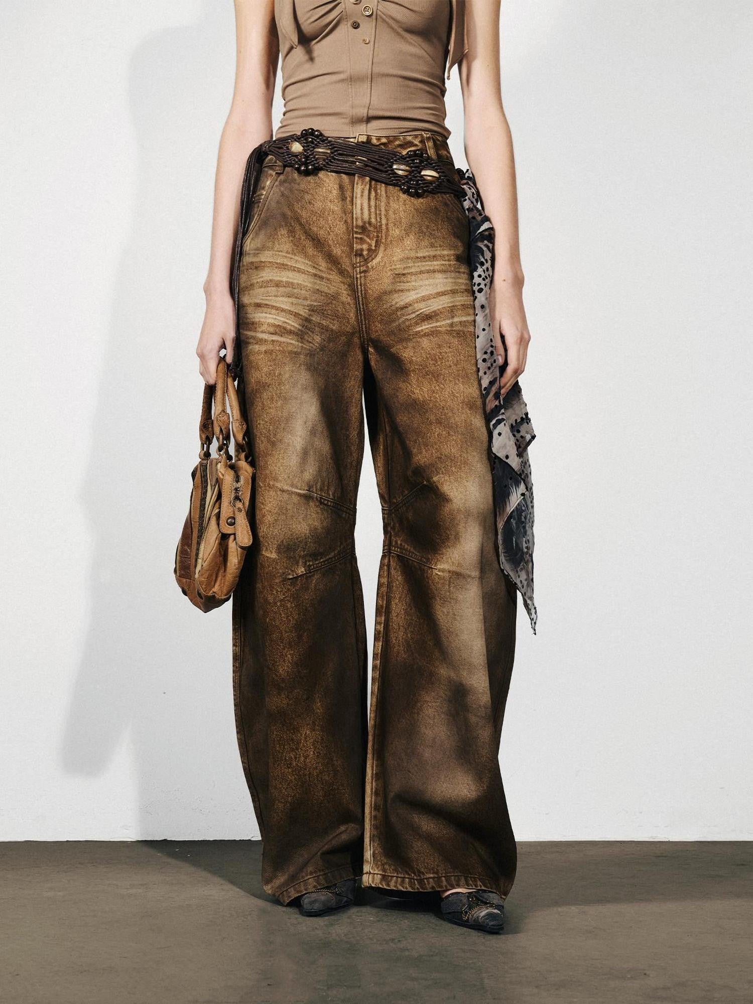 NORTH NODE Washed Distressed Whisker Curved Cut Women&