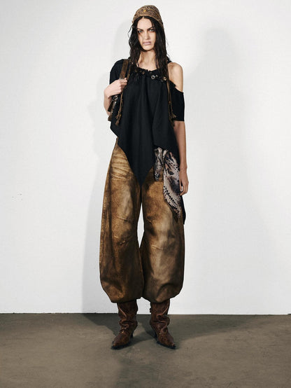 NORTH NODE Washed Distressed Whisker Curved Cut Women&