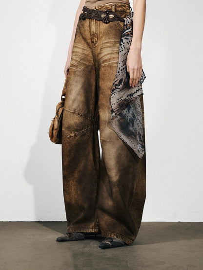NORTH NODE Washed Distressed Whisker Curved Cut Women&