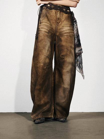 NORTH NODE Washed Distressed Whisker Curved Cut Women&