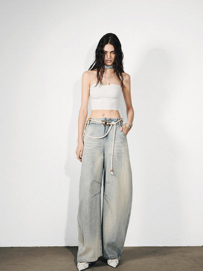 NORTH NODE Washed Distressed Whisker Curved Cut Women&