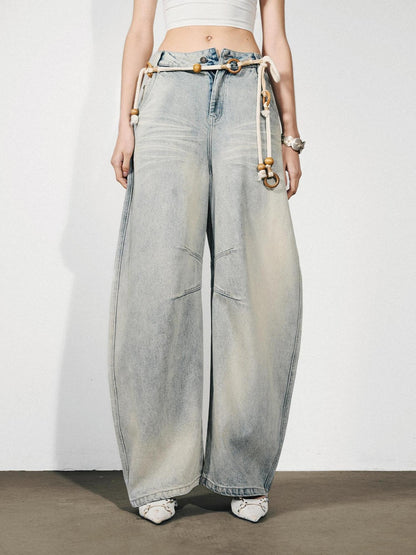 NORTH NODE Washed Distressed Whisker Curved Cut Women&