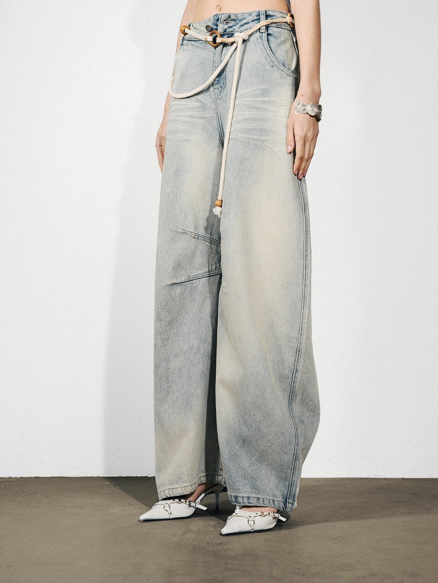 NORTH NODE Washed Distressed Whisker Curved Cut Women&