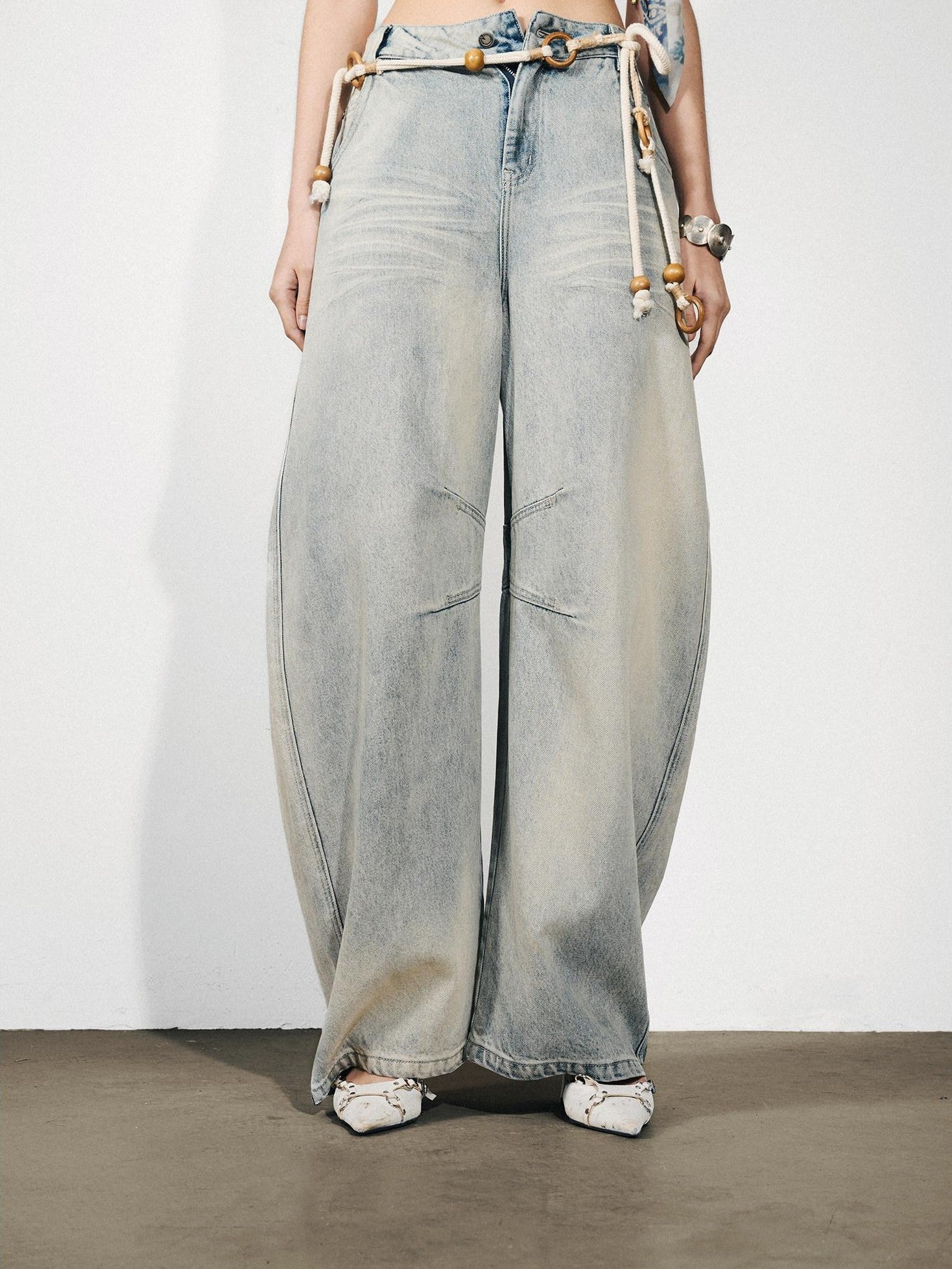 NORTH NODE Washed Distressed Whisker Curved Cut Women&
