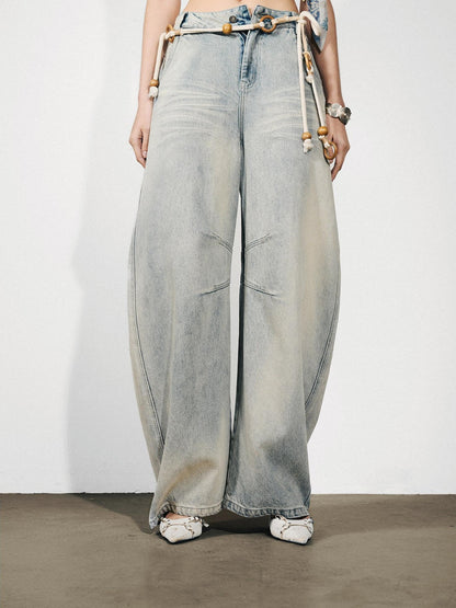 NORTH NODE Washed Distressed Whisker Curved Cut Women&