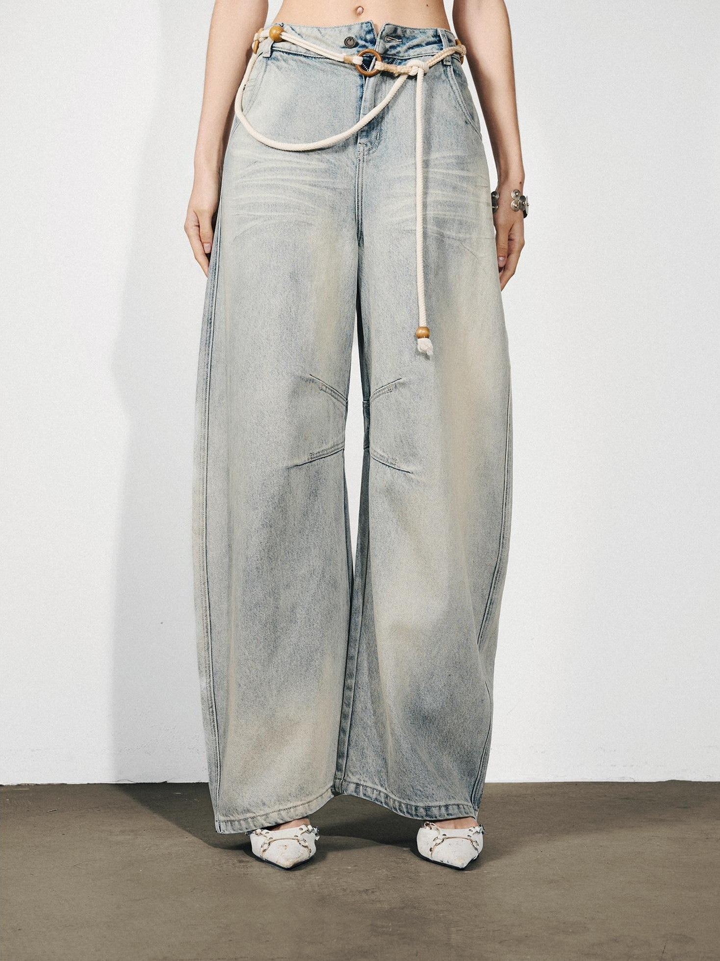 NORTH NODE Washed Distressed Whisker Curved Cut Women&