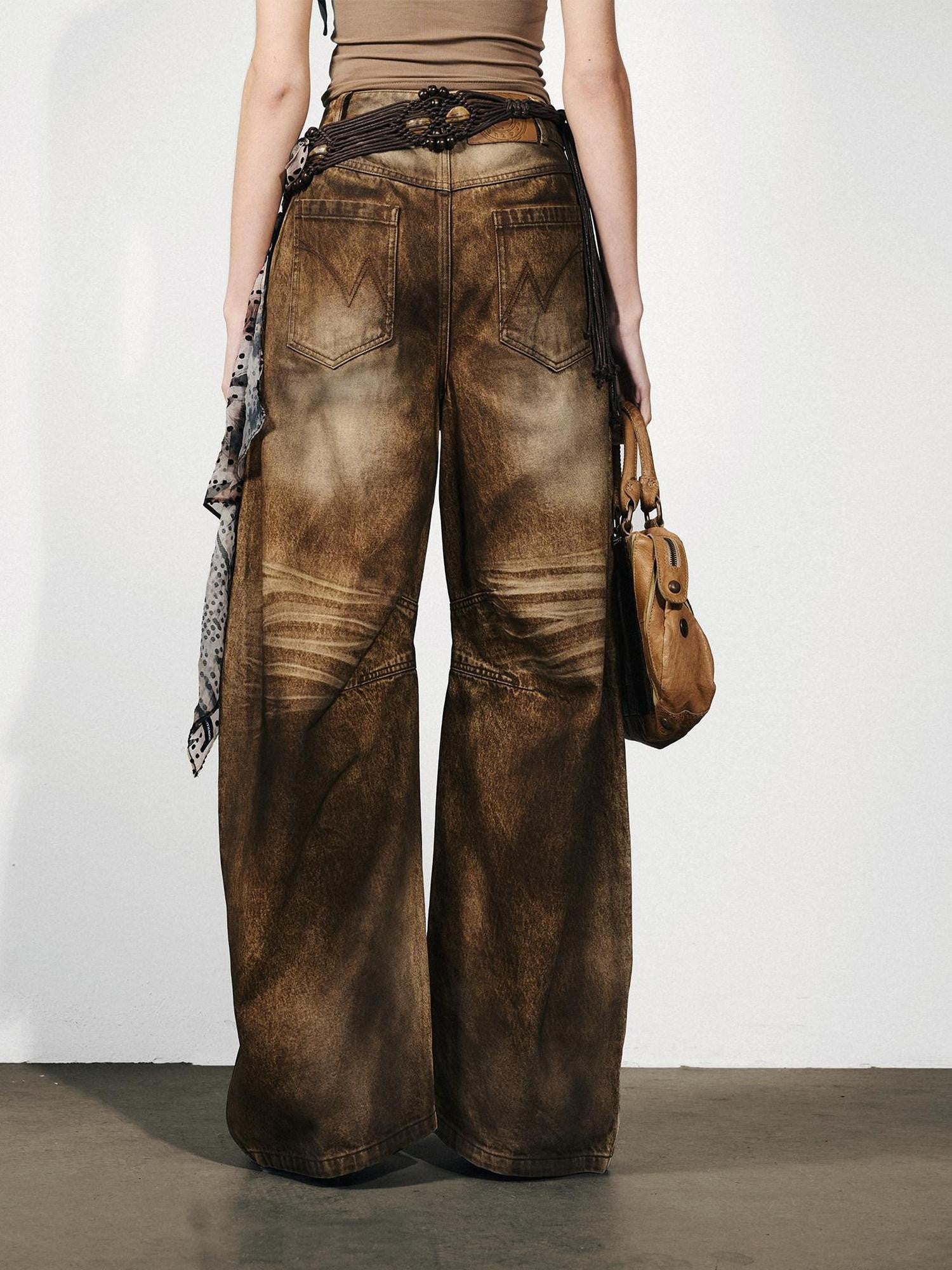 NORTH NODE Washed Distressed Whisker Curved Cut Women&