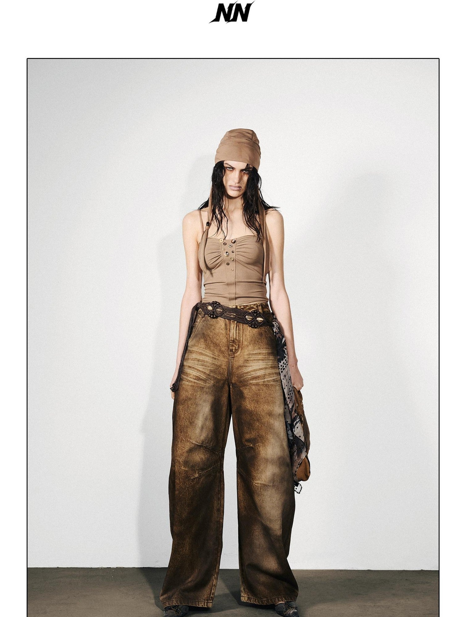NORTH NODE Washed Distressed Whisker Curved Cut Women&