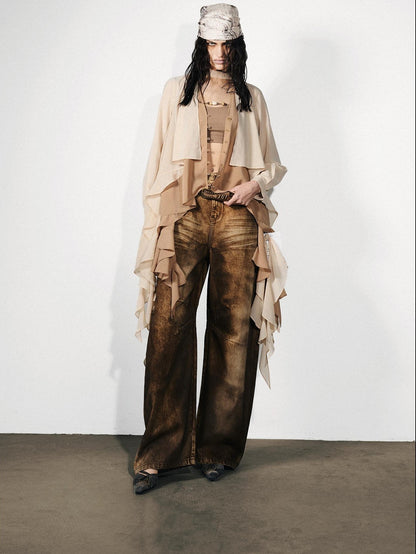 NORTH NODE Washed Distressed Whisker Curved Cut Women&