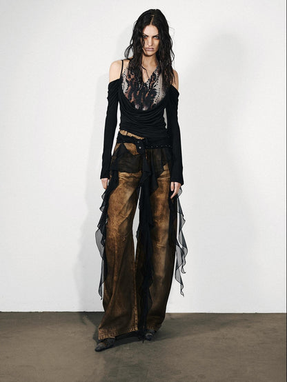 NORTH NODE Washed Distressed Whisker Curved Cut Women&