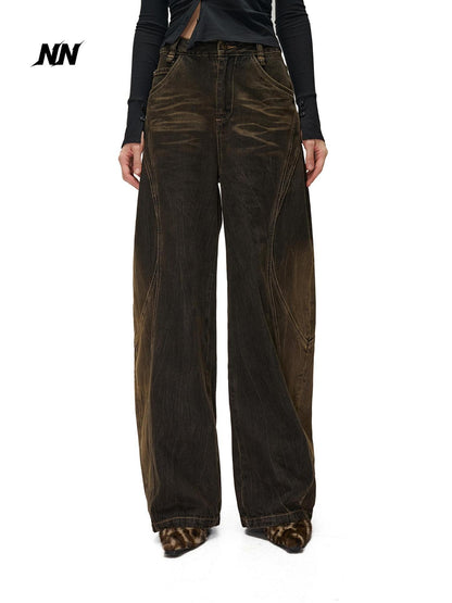 NORTH NODE Washed Distressed Wide-leg Women&