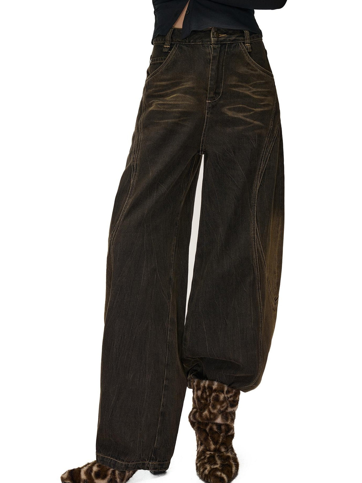 NORTH NODE Washed Distressed Wide-leg Women&