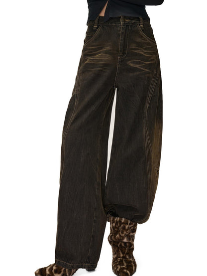 NORTH NODE Washed Distressed Wide-leg Women&
