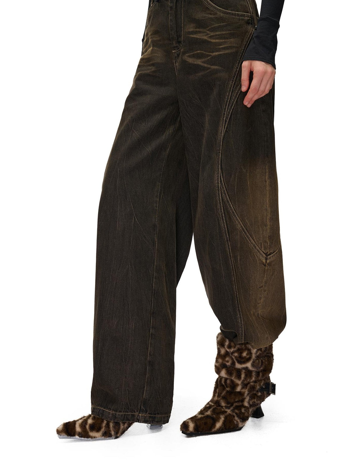NORTH NODE Washed Distressed Wide-leg Women&