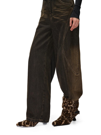 NORTH NODE Washed Distressed Wide-leg Women&