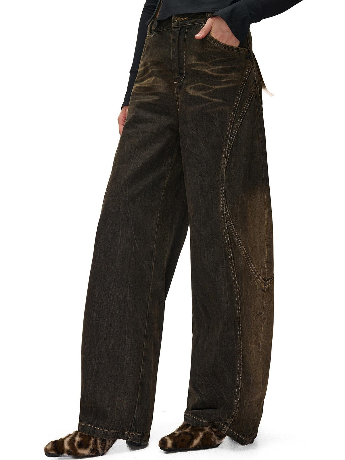 NORTH NODE Washed Distressed Wide-leg Women&