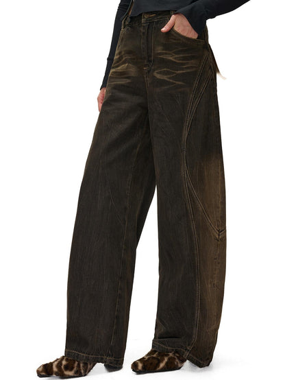 NORTH NODE Washed Distressed Wide-leg Women&